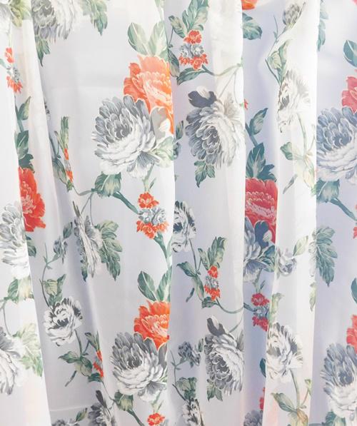 Fehér voila kész függöny Piros szürke virág 160x230cm