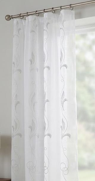 Fehér voila kész függöny szürke -vaj hímzett mintával Leaf 170x410cm