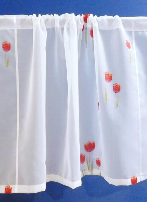 Fehér voila kész vitrage függöny Tulipános 38x180cm