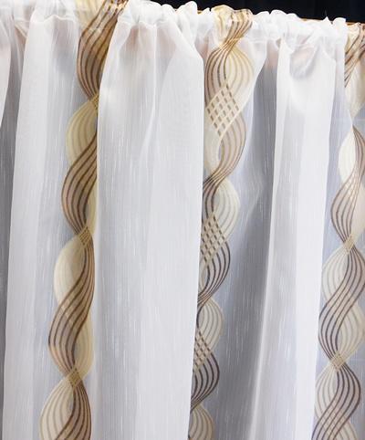 Fehér voila-sable kész függöny barna csavart nyírt mintával 80x100cm