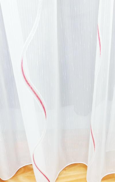Fehér voila-sable kész függöny bordó nyírt hullám minta 180x270cm