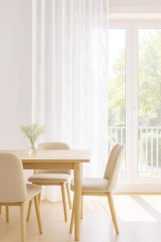 Fehér voila-sable kész függöny fehér mintás Szirom 190x300cm