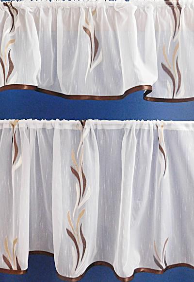 Fehér voila-sable kész függöny szett barna drapp nyírt Szirom 2 részes 100