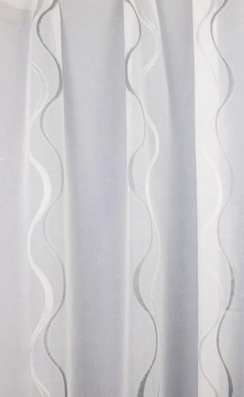 Fehér voila-sable kész függöny szürke ezüst hullám minta Emma 150x220cm