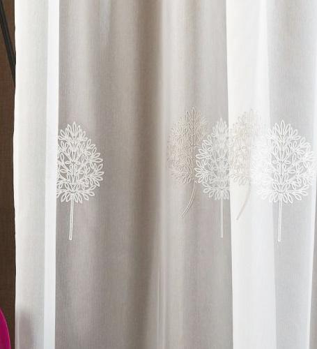 Hímzett törtfehér sable kész függöny Irtis gránit 65x110cm bújtatós