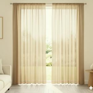 Bronz anyagában mintás organza kész függöny 260x250cm bújtatós ráncolóval rúdra is fűzhető párban