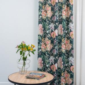 Dim out kész sötétítő függöny  Eva sötétzöld virágos 140x135cm 2db egyben