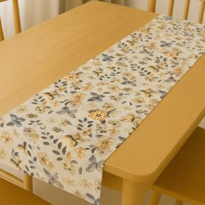 Drapp lepkés 3D pamut puplin asztalközép terítő 38x180cm