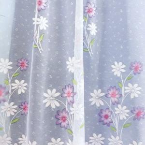 Fehér jaquard függöny lila virágos 110x100cm bújtatós