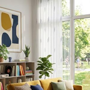 Fehér sable kész függöny Anka 1107- kék fehér minta- 180x290cm