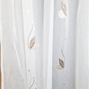 Fehér sable kész függöny barna leveles mintával 130x75cm