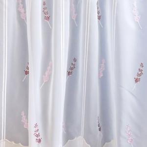 Fehér voila hímzett vitrage függöny levendulás 60x188cm LEÉRTÉKELT!