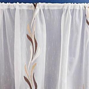 Fehér voila-sable kész függöny barna drapp nyírt Szirom 75x110cm