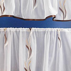 Fehér voila-sable kész függöny szett barna drapp nyírt Szirom 2 részes 140
