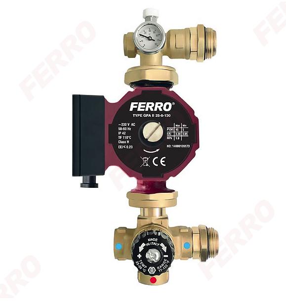 Ferro 25-60/130 keringetőszivattyú szabályzó szett padlófűtésre 1″, Kv 3,0 m3/h