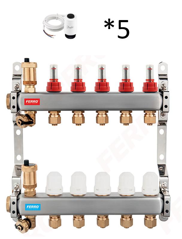 Ferro 5 körös osztó gyűjtő Danfoss TWA motorral (SN-RZPU05S+088h3142)