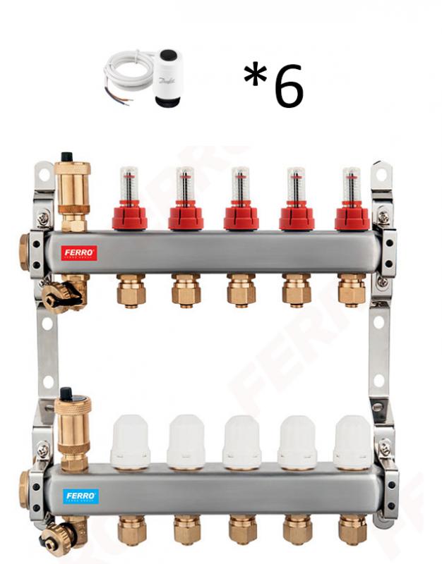 Ferro 6 körös osztó gyűjtő Danfoss TWA motorral (SN-RZPU06S+088h3142)