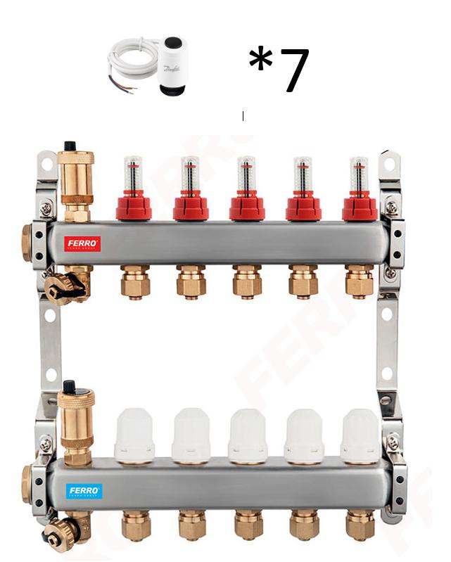 Ferro 7 körös osztó gyűjtő Danfoss TWA motorral (SN-RZPU07S+088h3142)