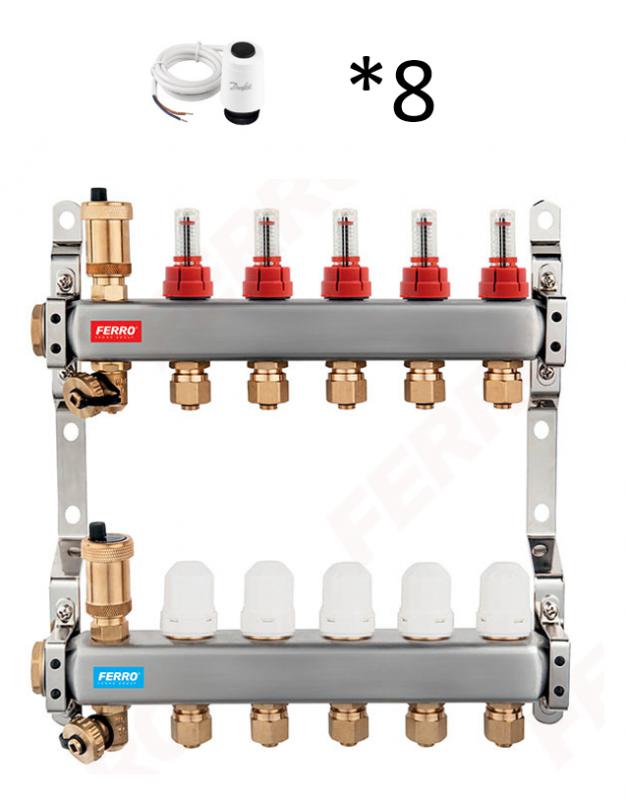 Ferro 8 körös osztó gyűjtő Danfoss TWA motorral (SN-RZPU08S+088h3142)