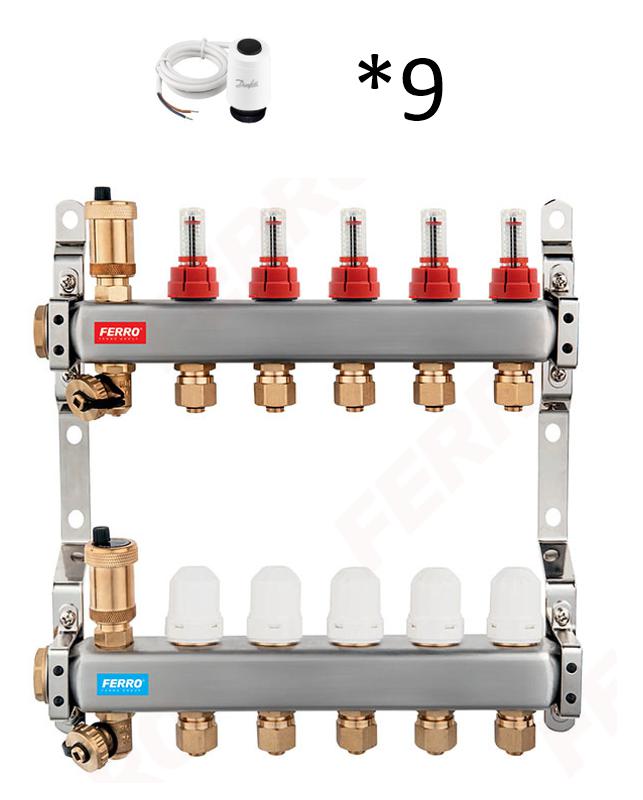 Ferro 9 körös osztó gyűjtő Danfoss TWA motorral (SN-RZPU09S+088h3142)