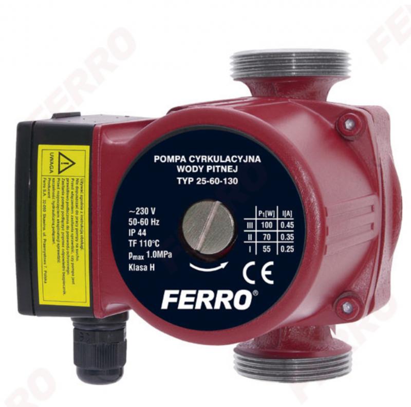 Ferro keringető szivattyú 25-60 130mm használati melegvízre (0204W)