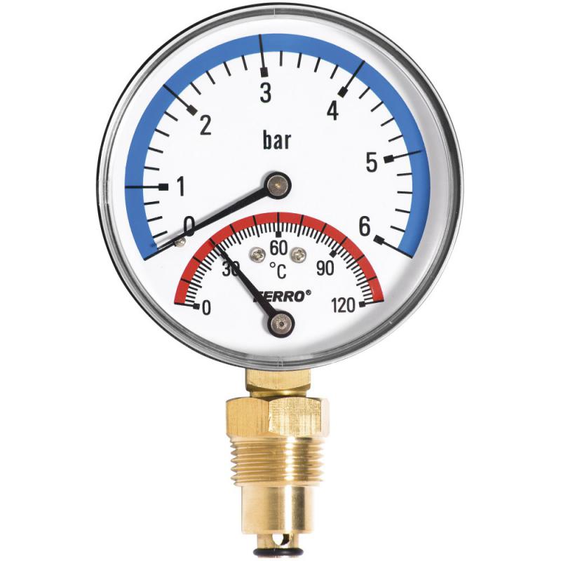Ferro radiális termomanométer 80mm alsó csatlakozású 0-120 °C, 6 bar (TM80R)