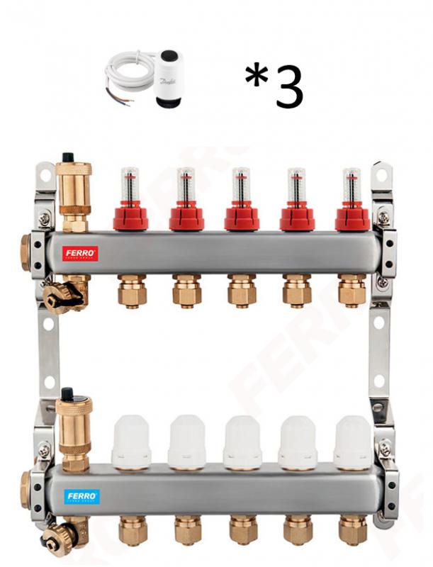 FERRO SN-RZPU03S SN-RZPU TÍPUSÚ OSZTÓ-SZETT 1'', 3/4'' KIMENET, 3 +Danfoss TWA 088h3142 (SN-RZPU03S+088h3142)