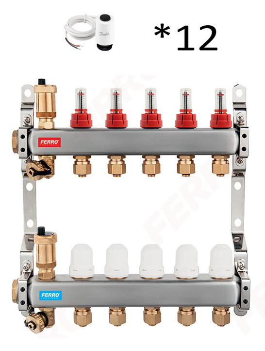 Ferro SN-RZPU12S SN-RZPU TÍPUSÚ OSZTÓ-SZETT 1" 12 KÖRÖS +Danfoss TWA 088h3142 (SN-RZPU12S+088h3142)