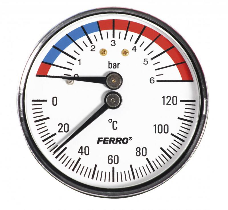 Ferro  termomanométer hátsó csatlakozású 0-120 °C, 6 bar (TM63A)