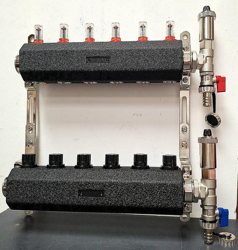 LAND-TECH padlófűtési osztó-gyűjtő 9 körös átfolyásmérővel hőszigeteléssel