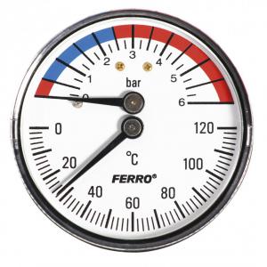 Ferro  termomanométer hátsó csatlakozású 0-120 °C, 6 bar (TM63A)