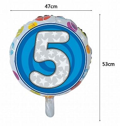 5-ös évszámos kerek  fólia lufi,kék , csillogós