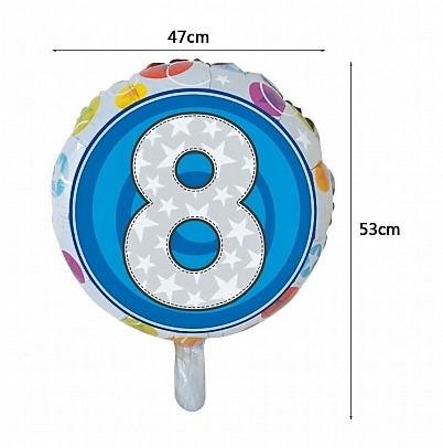 Évszámos 8 kerek fólia lufi,kék csillogós