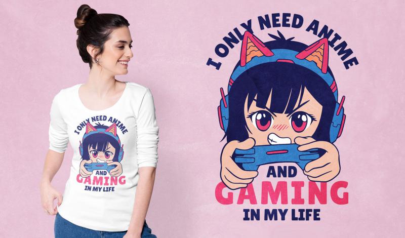 Gamer anime mintás póló