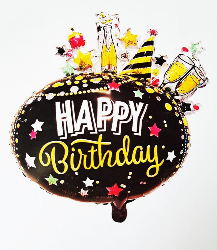 Happy Birthday bulis fekete alapon fólia lufi
