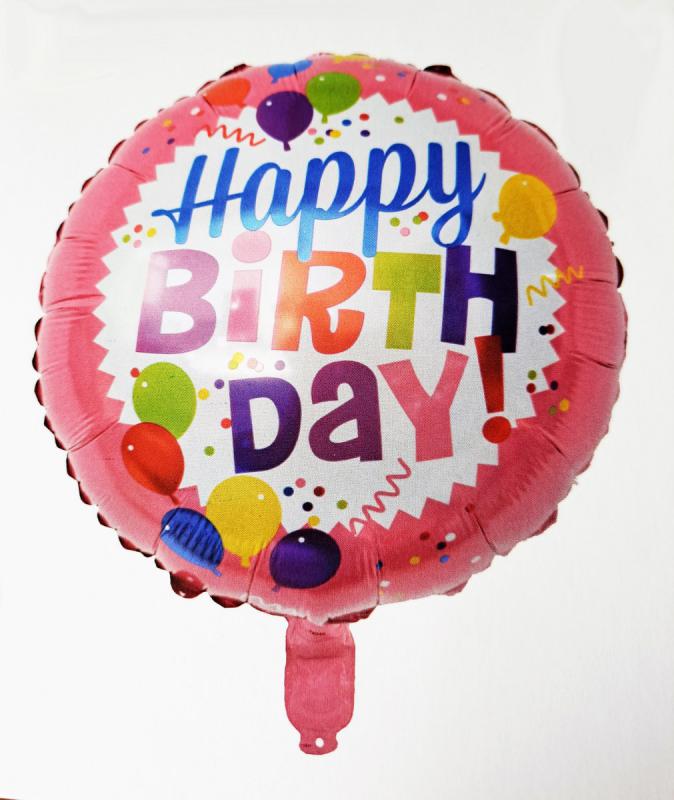 Happy Birthday kerek pink fólia lufi
