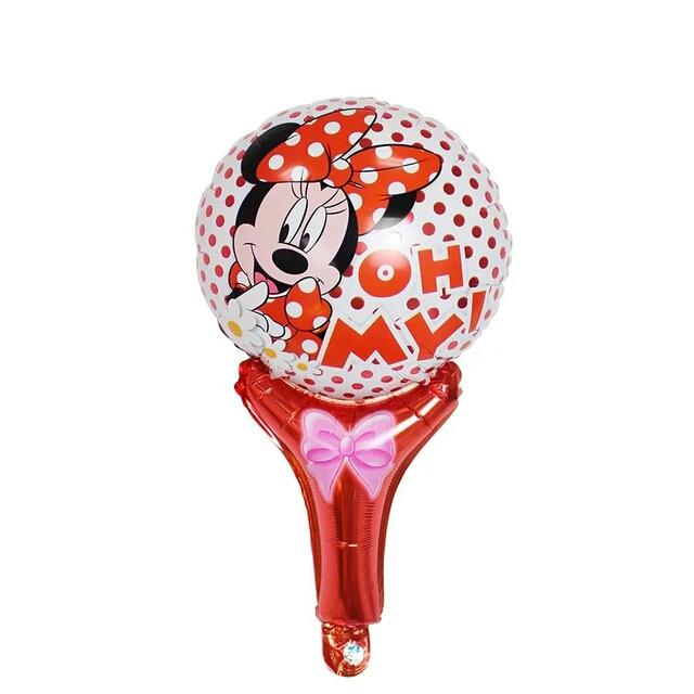 Minnie rövid buzogány piros pöttyös  fólia lufi