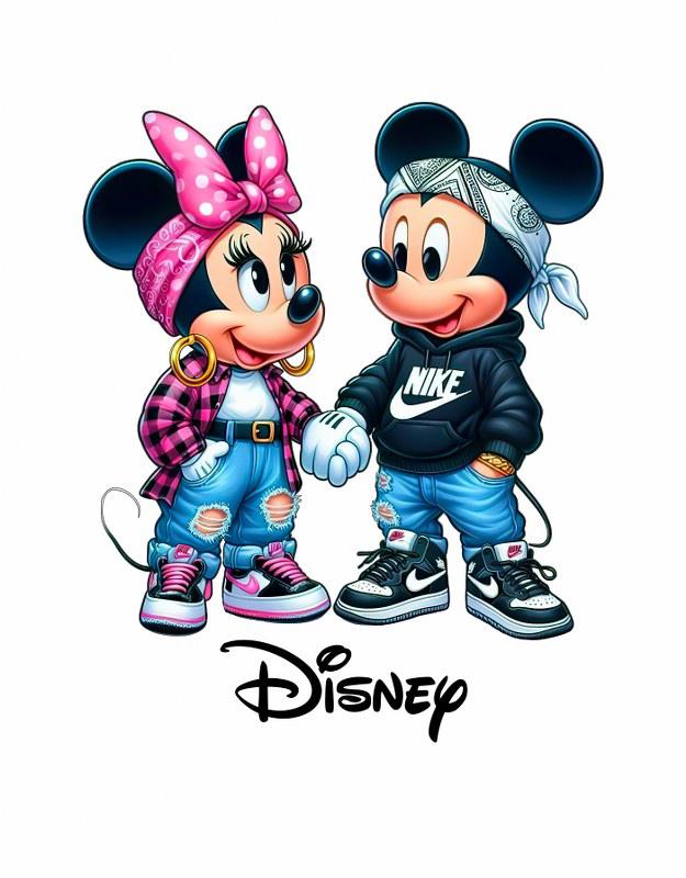 Modern Mickey és Minnie mintás póló