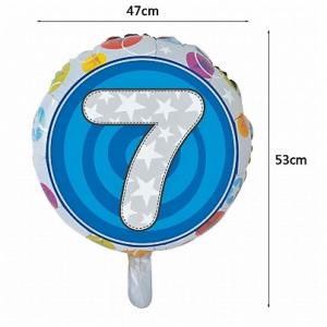 Évszámos 7 kerek fólia lufi,kék csillogós