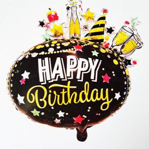 Happy Birthday bulis fekete alapon fólia lufi