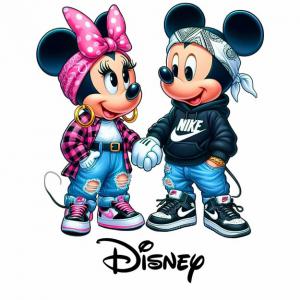 Modern Mickey és Minnie mintás póló