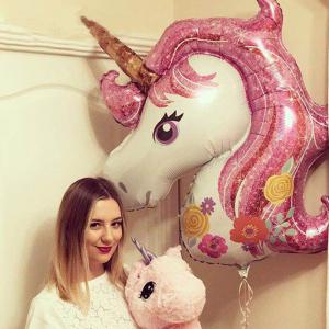 Unikornis alakos virágos  fólia lufi