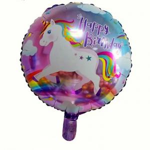 Unikornis kerek Happy Birthday  fólia lufi
