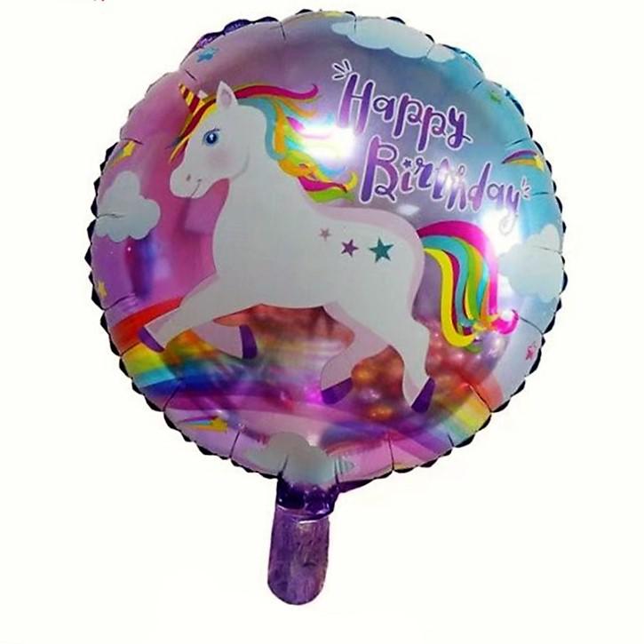 Unikornis kerek Happy Birthday  fólia lufi