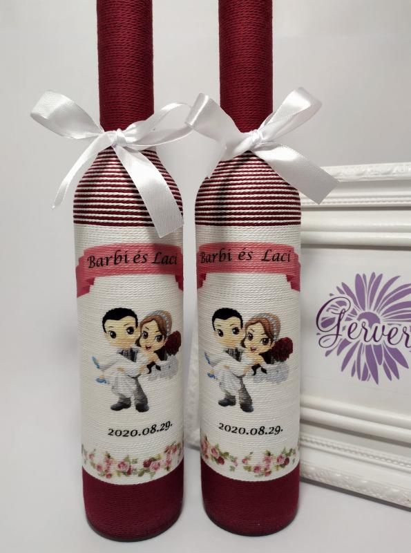 Bordó szülőköszöntő pálinkás üveg