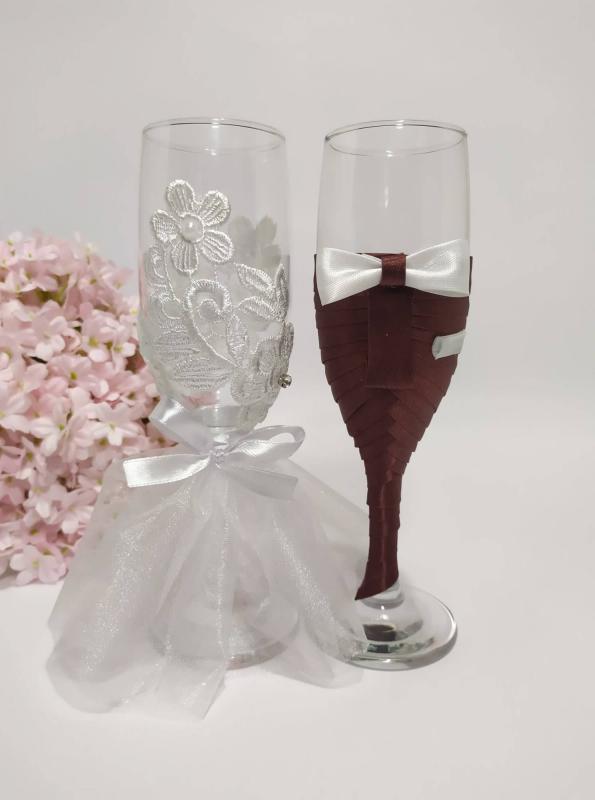 Csipke virágok, esküvői pohár