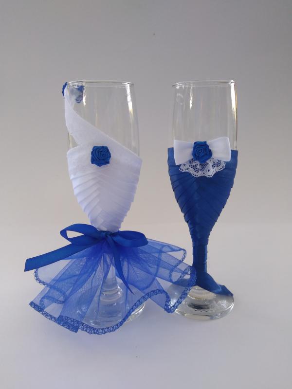 Esküvői pohár kék, rózsás