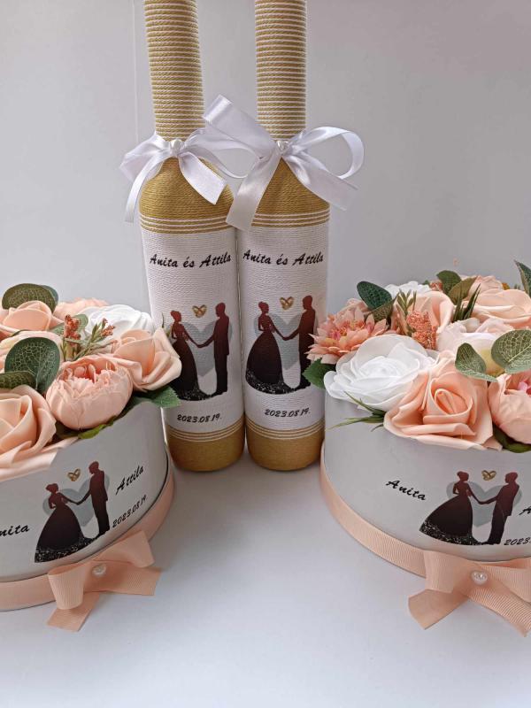 Esküvőre köszönet ajándék, arany, barack, szívesen