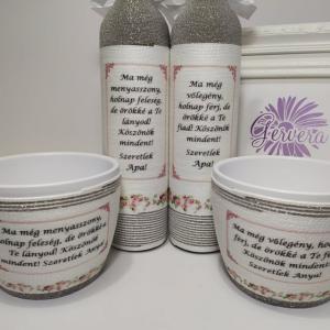 Ezüst szülőköszöntő pálinkásüveg kaspóval