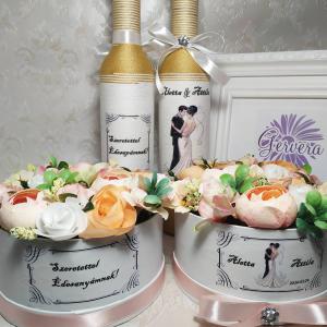 Köszönő ajándék esküvőre, arany-barack